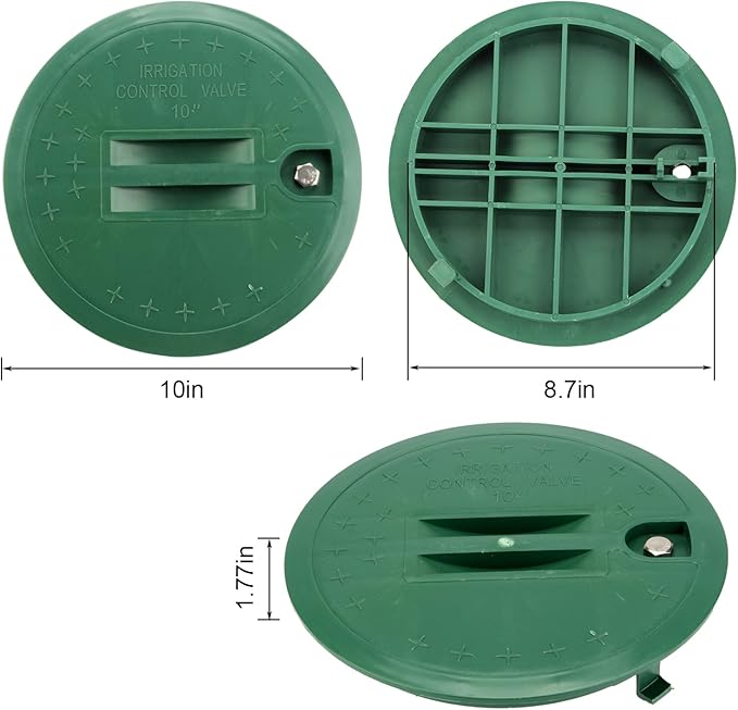 2 Pcs 10 Inch Round Valve Box Cover Lid Replacement for Outdoor Green Sprinkler System Irrigation Control Water System Lawn, Compatation with ID 8.7" OD 10" Sprinkler Valve Box