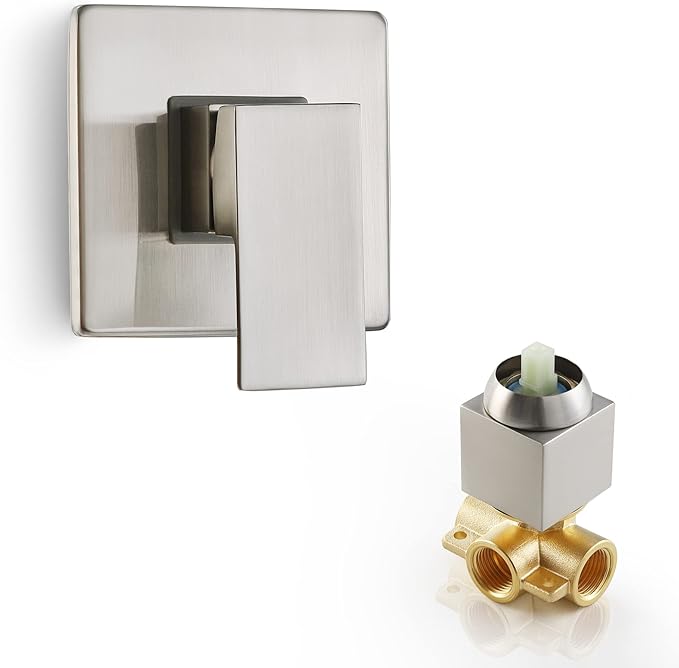 Shower Valve Kit, Single Handle Mixing Valve Shower Control Valve Kit Single Function Rough-In Valves Set, Brushed Nickel Tub Valve and Trim Kit