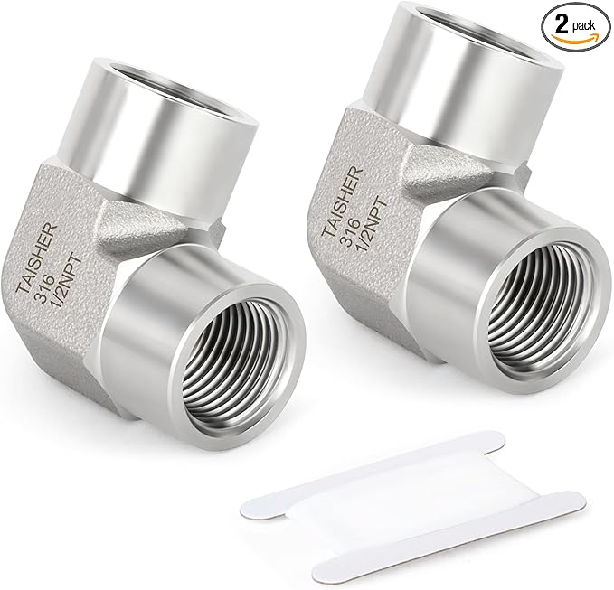 TAISHER 2PCS 316L Stainless Steel 90 Degree Barstock Street Elbow, 1/2" NPT Female to 1/2" NPT Female 316L Stainless Pipe Fitting