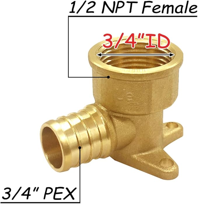 3PCS LF Brass 3/4 Inch PEX Barb to 1/2 NPT Female with Drop Ear 90 Degree Elbow Coupling Pipe Crimp Fitting