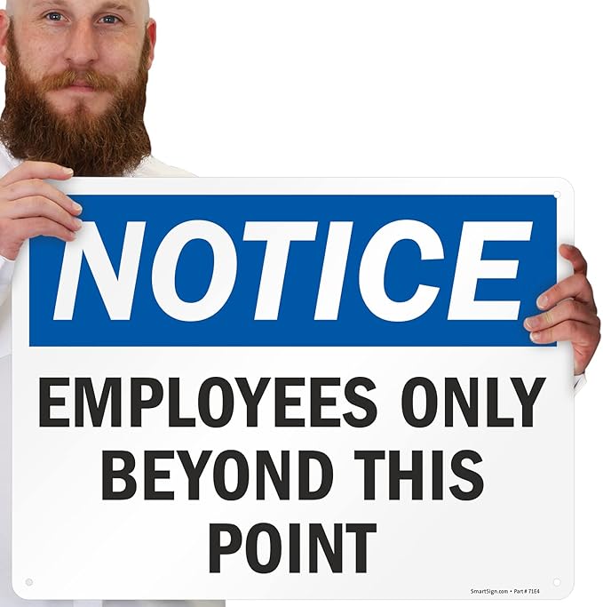 SmartSign 18 x 24 inch “Employees Only Sign, Employees Only Beyond This Point Sign” Metal Sign, 80 mil Laminated Rustproof Aluminum, Blue, Black and White, Made in USA