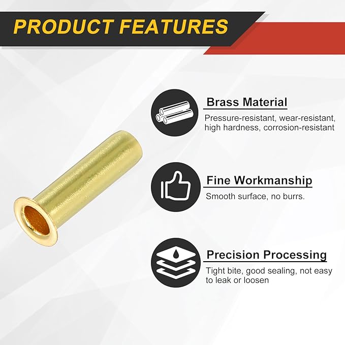uxcell 5Pcs Fit for 4mm(3/16") Tube ID Brass Compression Fitting, Insert Tube Support Compression Sleeve Fitting, Sleeve Ferrules for Water Oil Air Pipe