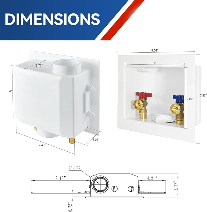 Washing Machine Outlet Box,1/2 Inch Sweat MIP x 3/4 Inch MHT Connection Laundry Outlet Boxes,Washer Plumbing Fittings Box with Center Drain