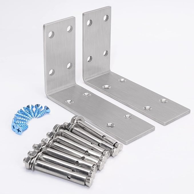 YUMORE Shelf Bracket Heavy Duty 6x4x2 in, 1/5IN Extra Thick Solid L Brackets Stainless Steel Countertop Bar Top Support Brackets Wall Mounted, Includes Hardware, 2 Pack