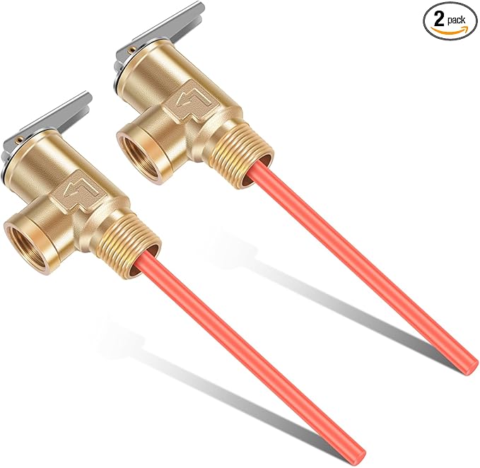 1/2" NPT RV 210°F Temperature and Pressure Relief Valve Thickened Brass Safety Valve RV Water Heater Temperature and Pressure Relief Valve for Hot Water Heater Tanks (DN15-2pc)