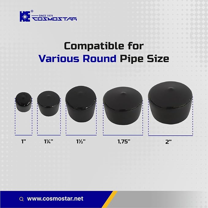 Cosmostar 1.75" Inch (44.45 mm) Round Rubber Hole Plugs - Durable Black End Caps for Metal Tubing, Fences, Chair & Furniture Legs | Easy Glide Protection & Secure