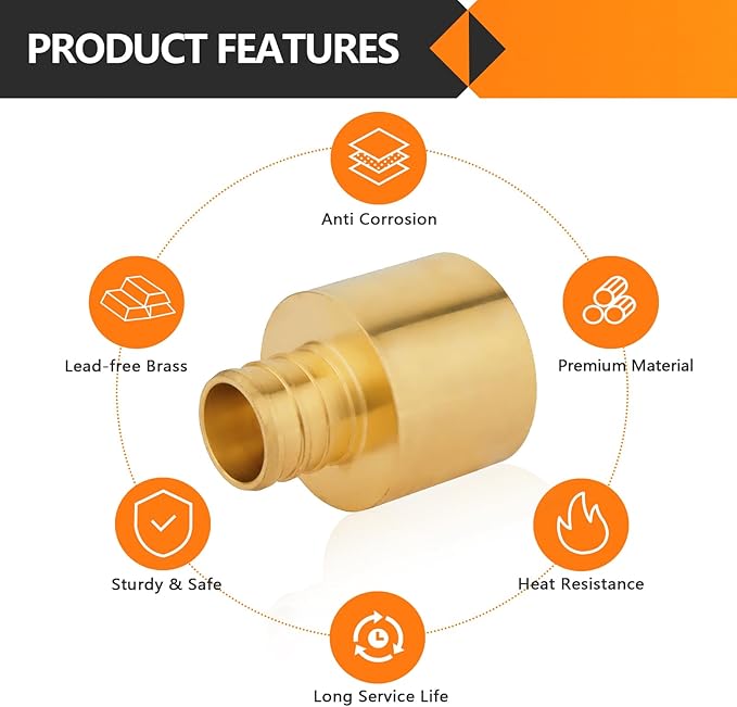 25-Pack HeSun PEX Fittings, 3/4" PEX x 1" Female Sweat Adapter (Over Copper Tube), Brass Crimp Fitting for ASTM F1807(PEX1807135-25)