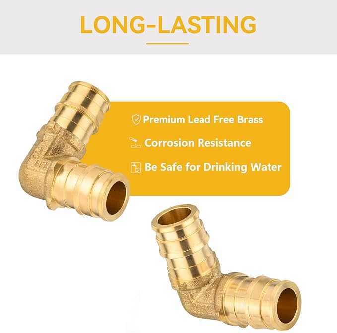 10 Pack PEX A Expansion 90° Elbow,1/2 Inch F1960 Brass Pex A Full Flow Expansion Fittings,1/2"x 1/2" Elbow for PEX A Pipe Tubing Connection(PEX1960033)