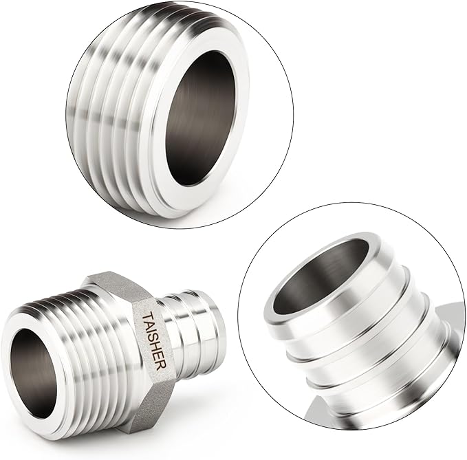 TAISHER 2PCS 304 Stainless Steel Pex Fittings,3/4" Pex x 3/4" NPT Male,3/4" Pex Fitting With 2PCS Hose Clamp For Pex Tubing Pipe
