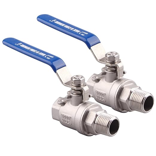 DERNORD 2 Pack Full Port Ball Valve 1/2 Inch - Male x Female Stainless Steel 304 Heavy Duty for Water, Oil, and Gas, 1000WOG