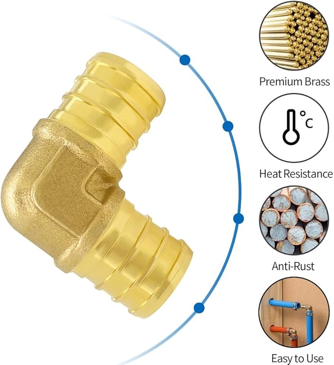 Hooshing 16PCS 3/4 Inch 90 Degree Elbow PEX Fitting Solid Brass Barb Crimp Fittings for PEX Pipe Hose