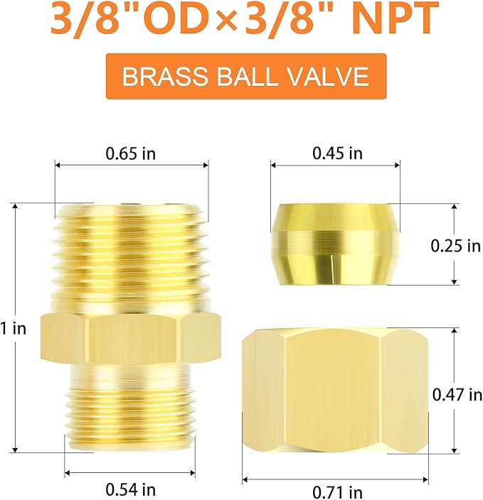 GASHER 10PCS Brass Compression Tube Pipe Fitting Connector, 3/8" Tube OD x 3/8" NPT Male Connector