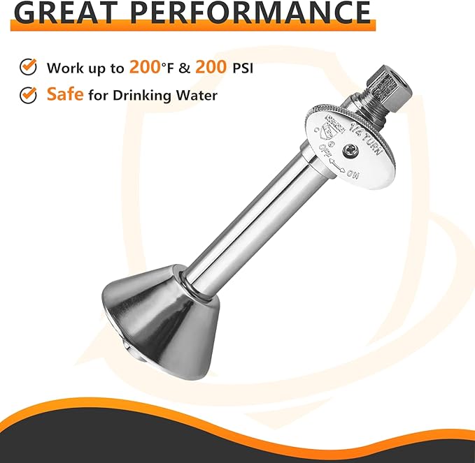 5-PCs HeSun Straight Stop Valve with 5-Inch Copper Sweat Tube Extension, 1/2" Sweat x 3/8" OD Compression Straight Stop, 1/4 Turn Shut Off Valve for Bathroom(VALVE146-5)