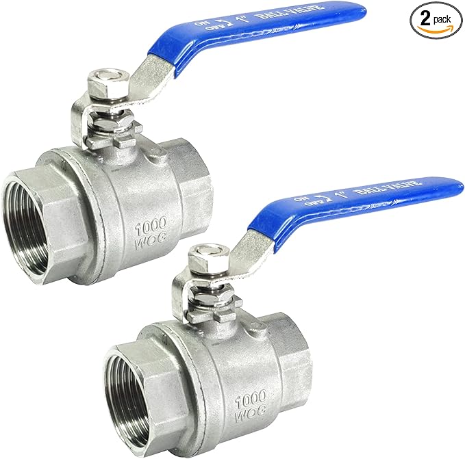 2PCS 1" Full Port Ball Valves 316 Stainless Steel NPT Female Thread Ball Valve for Water, Oil, and Gas