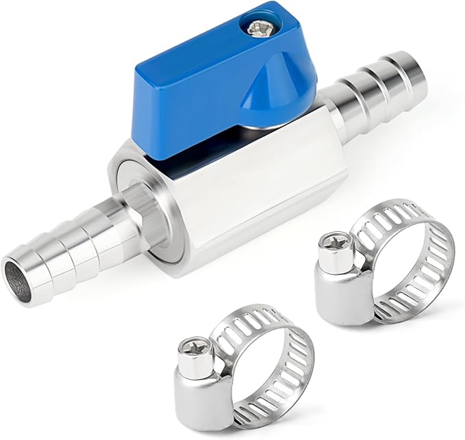 TAISHER 1PCS 304 Stainless Steel 5/16" Mini Ball Valve Shut Off Switch, 5/16” Hose Barb with 2PCS Hose Clamps