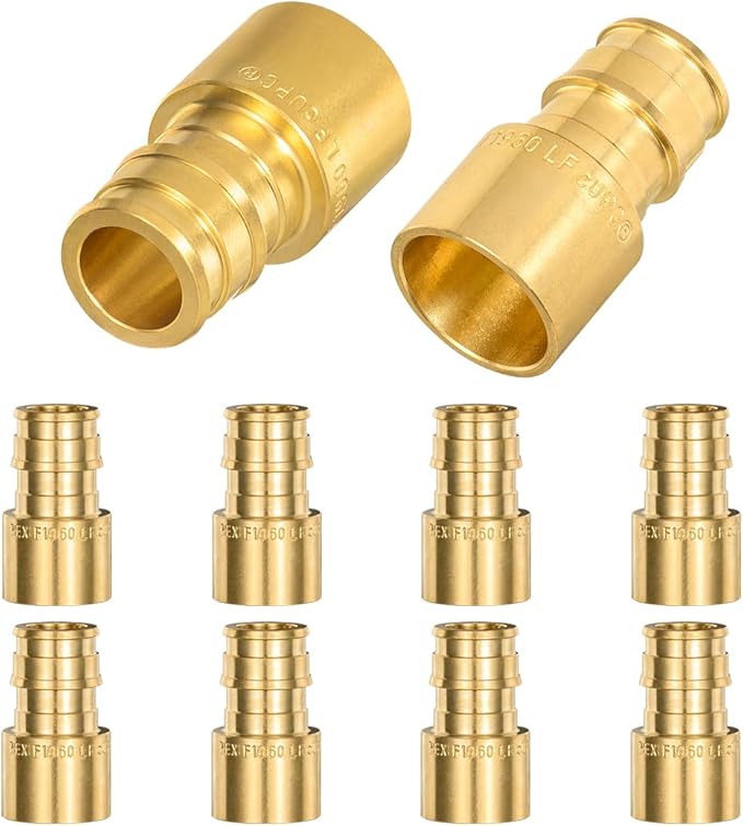 10 Pack Brass Expansion Female Sweat Adapter, 1/2" Pex A Expansion x 1/2" Sweat Brass Expansion Fitting ONLY Full Flow For Pex-A Tubing Connection, NSF/ANSI 61 NSF 372 Certificate