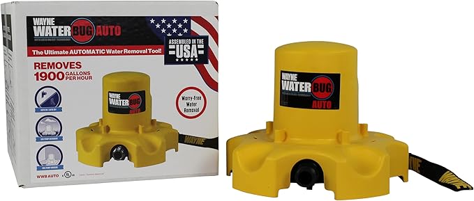 WAYNE - WaterBUG AUTO 1/4 HP 1900 GPH Auto On/Off Submersible Pump with Multi-Flo Technology - Water Removal and Transfer Pump, Yellow