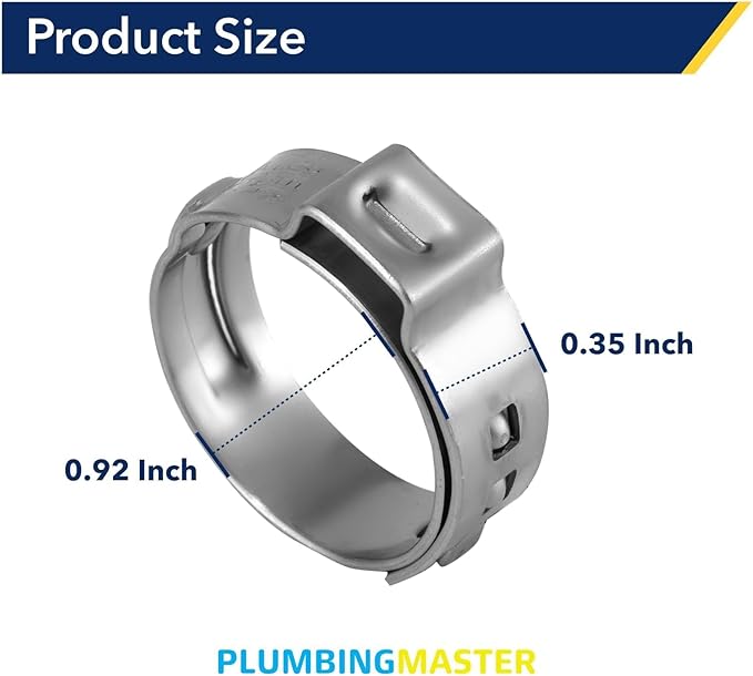 3/4 Inch PEX Cinch Clamps Rings, Premium 304 Stainless Steel Cinch Crimp Rings Pinch Clamps, for PEX Tubing Pipe Fitting Connections (100PCS Per Size)