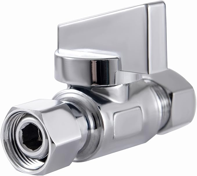 1 Pack Lead-Free Brass Angle Stop Valve 3/8" Comp FIP x 3/8 Inch Compression MIP Quarter Turn Water Straight Valve Chrome For Kitchen,Bathroom Faucet