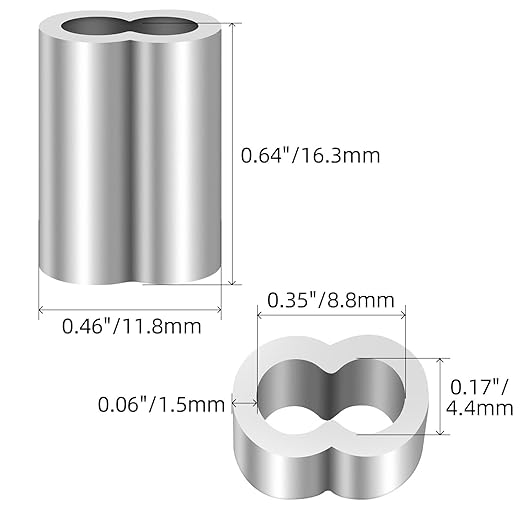 5/32"(4mm) Aluminum Crimping Loop Sleeve, Wire Rope Sleeve, Cable Crimps Sleeves, Cable Ferrules for Wire Rope and Cable Line End, 50 PCS