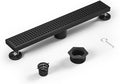 Linear Shower Drain 18", 304 Stainless Steel Floor Drain with Grid Drain Cover & Hair Strainer, Rectangular Shower Drain w/CUPC Certified, Matte Black