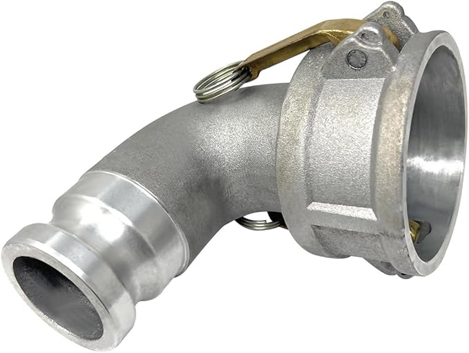 Gloxco Aluminum Type DA Cam and Groove Hose Fitting, 90 Degree Elbow Reducer, 3" Female Camlock x 2" Male Camlock (CAM-3020-DA90-AL)