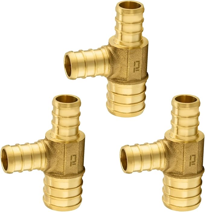 3-Pack PEX Fittings Niikappu 1"x3/4"x3/4" Pex Tee, Brass Crimp Pipe Fittings for PEX Pipes, ASTM F1807