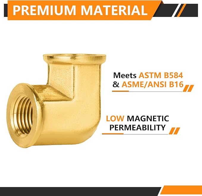 10-PCs HeSun Brass Pipe Fitting, 1/8" x 1/8" NPT Female 90-Degree Barstock Street Elbow