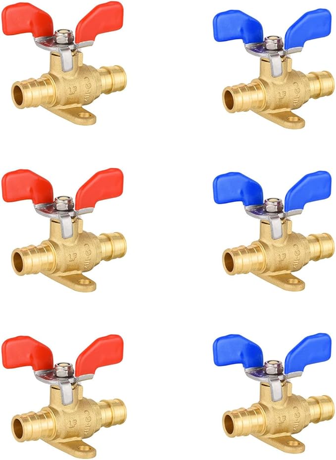 6 Pack Foskan PEX-A Expansion Drop Ear Ball Valve, 3/4" Full Port Shut-off Valve with Blue or Red Butterfly Handle for PEX-A Pipe Connection