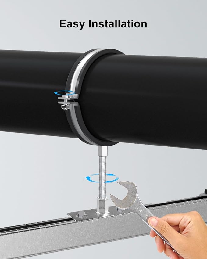 2 Pcs 6 Inch Adjustable Pipe Bracket, Split Ring Pipe Hanger, Heavy Duty B Vent Wall Strap Round Gas Vent Strap, Chimney Support Mount with Mounting Screws Anti-Slip Pads