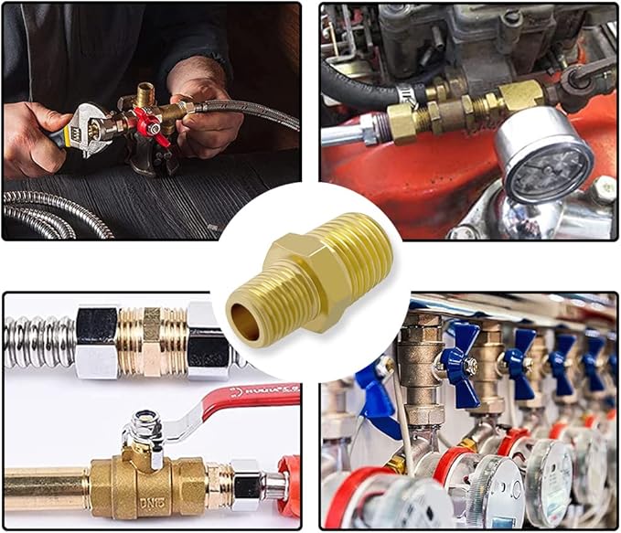 Hooshing 5PCS 1/4" to 1/8" NPT Male Brass Hex Nipple Reducing Pipe Fitting Adapter