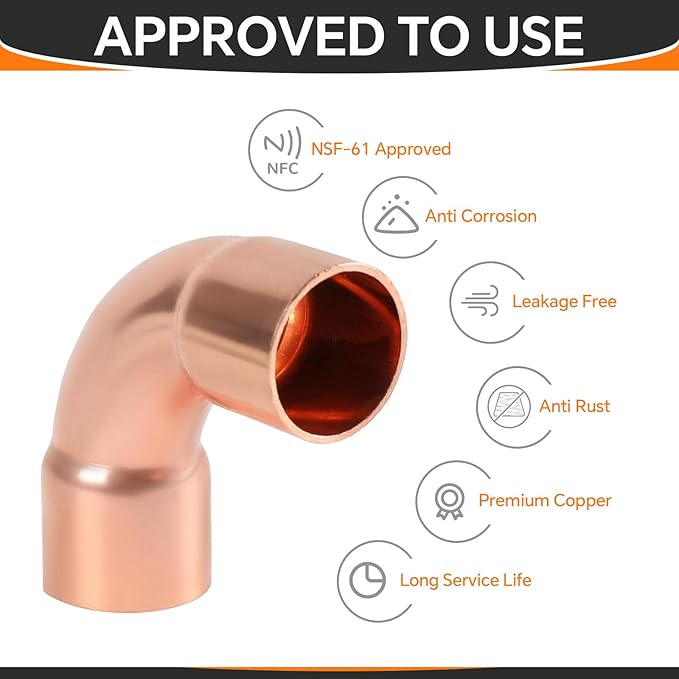 2-Pack HeSun Copper Fittings, 2-Inch Long Radius 90-Degree Copper Elbow, C x C with Sweat Solder Connection