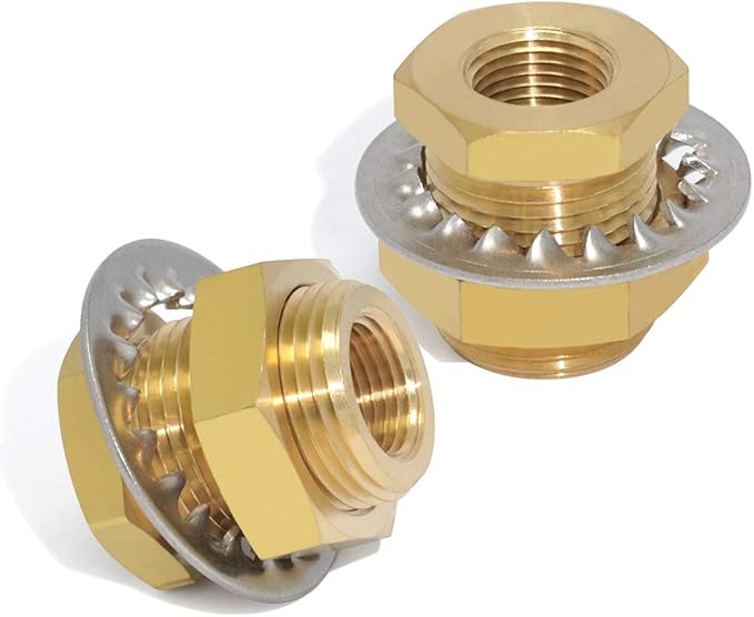 2pcs Brass Bulkhead Fittings 3/8” NPT Female to 3/8” NPT Female Thread Bulkhead Straight Connector Brass Coupling 1.3” Length Outer Diameter 1”-14 Bulkhead Tank Air Hose Line Pipe Fittings