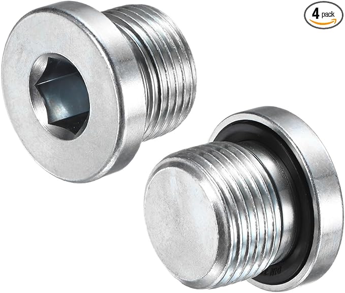 4-Pack M20x1.5mm Inner Hex Head Pipe Fitting Plug, Carbon Steel Sensor Socket Plug with Seal O-Ring for Terminate Pipe Ends/High Pressure Washer, Sealing Screw