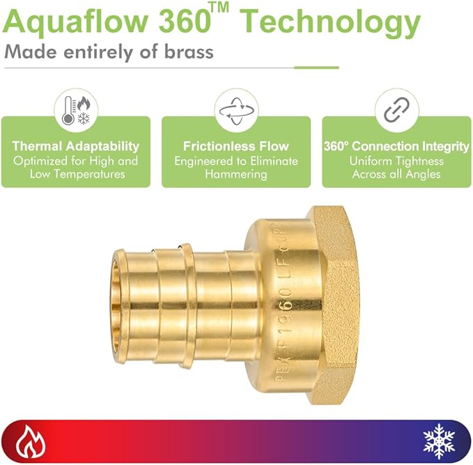 10 Pack Brass Expansion Female Adapter Fittings, 3/4 Inch Female NPT to 3/4 Inch PEX-A Brass Expansion PEX-A Fittings,NSF/ANSI 61 NSF 372 Certificate, ASTM F1960 Certified