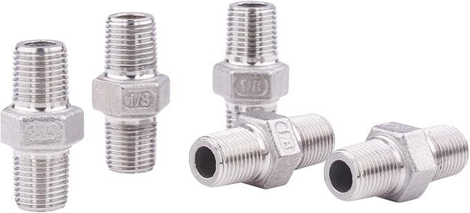 Hex Nipple 1/8" Male NPT - Stainless Steel 304 Threaded Pipe Fitting for Brew Kit, Home Piping Application(Pack of 5)