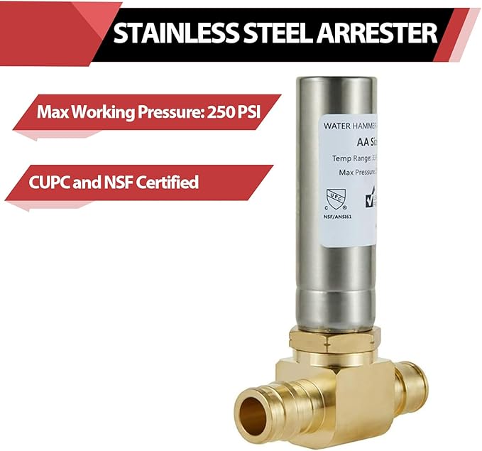 4-Pack EFIELD 1/2-inch Tee Water Hammer Arrestor MH-211 Pex-A Expansion Connection, Stainless Steel, ASTM F1960,(HAMMER009-4PCS)