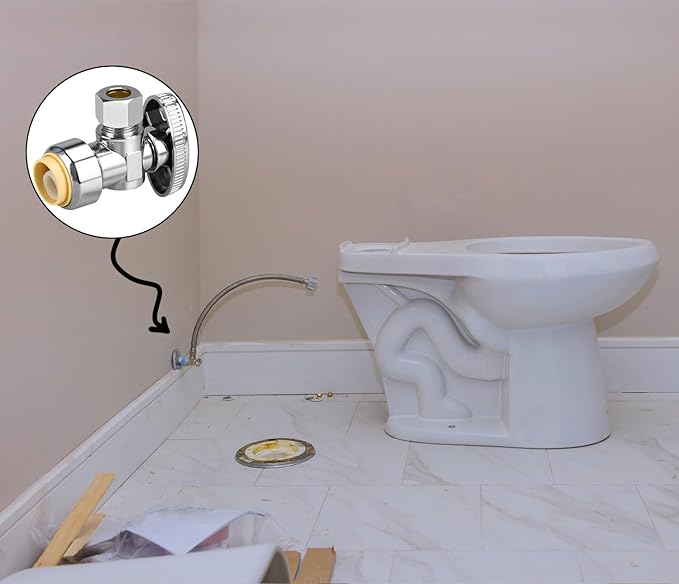 10pcs Stop Valves, 1/2" × 3/8" Angle Stop Valve, 1/2" PTC Input, 3/8" OD Compression Output, Push to Connect, 1/4 Turn, Chrome Plated Brass for Faucet, Toilet Valves, No Lead
