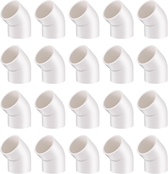 1/2" 20 Pcs 45° Elbow Pipe Fittings (Socket x Socket), Heavy Duty 2 Way Right Angle Pipe Fitting for DIY Creations, Schedule 40 PVC Coupling Adapter.