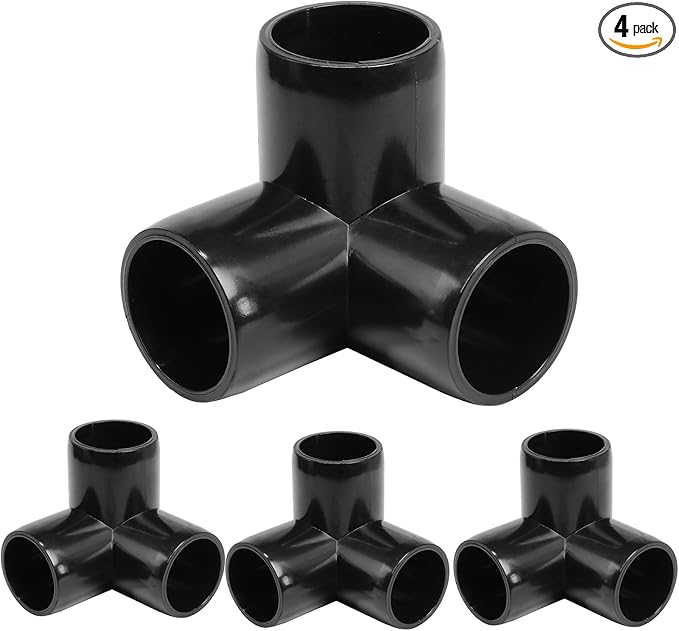 3 Way PVC Pipe Fittings 3/4 Inch, Zernmiarder Black PVC Elbow Corner Side Outlet Tee Fitting, SCH40 Furniture Grade Pipe Connectors - Fits 3/4" Polyvinyl Chloride Pipes, 4 Pieces