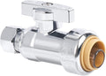 1/2" PTC x 3/8" OD Compression Straight Stop Valve, Toilet Water Shut Off for PEX, Copper, CPVC Pipe, Push to Connect Brass Plumbing Fitting with Quarter-Turn & Disconnect Clip