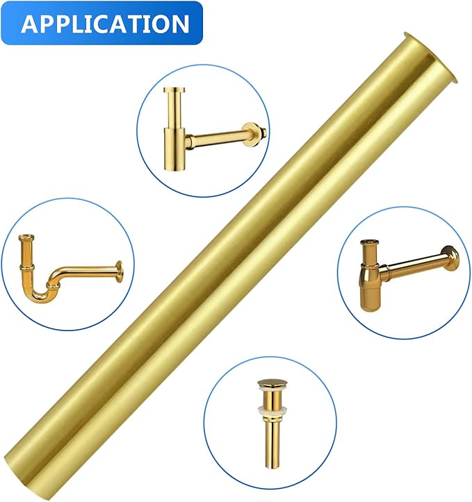 Flanged Sink Tailpiece 1-1/4 in. OD, 12 inch Brass Extension Tube for Trap, Drain Connections, Siphon Immersion Pipe For Bathroom Under Sink, Brushed Gold