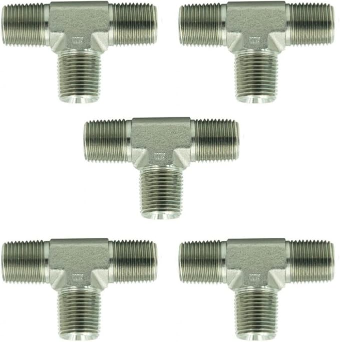 3/4" NPTF Male 3-Way Pipe Tee Hydraulic Split Fitting/Joiner Union (5-PACK) | 5600-12-12-12