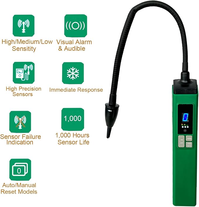 Professional HVAC Refrigerant Leak Detector with Heated Diode Sensor, Gas Leak Detector for R410A/R134A/R1234YF, CFCs/HCFCs | Handheld AC Diagnostic Tool with Digital Display & Audible Alarm