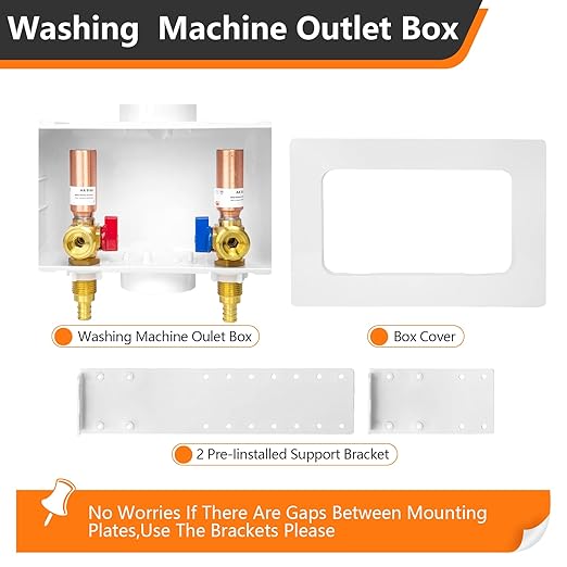 HeSun Washing Machine (Laundry) Outlet Box, 1/2 Inch Crimp Inlet x 3/4 Inch MHT Outlet, Pex Washer Box with Center Double Drain, with Copper Water Hammer Arrestor