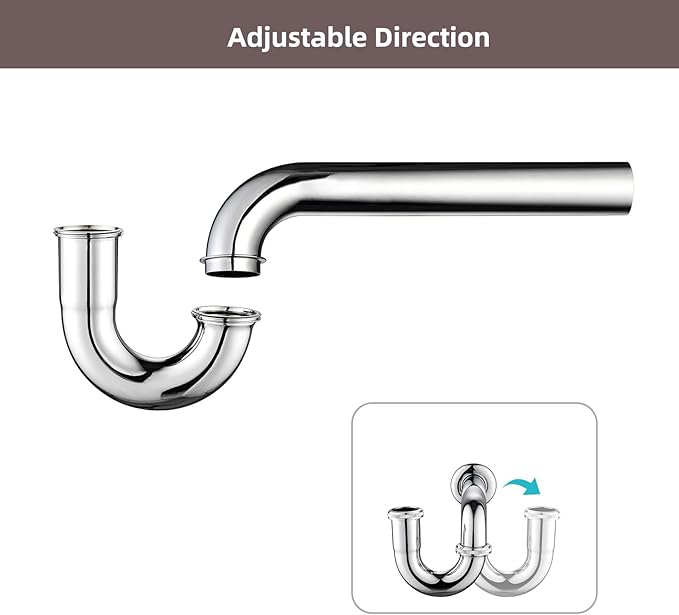 Brass P Trap Bathroom Sink: 1 1/4 Sink Trap with Adjustable Height - Chrome Bottle P-Trap with Slip Joint Extension Tube - U-Shape Basin Sink Plumbing/Pipe Replacement Kit