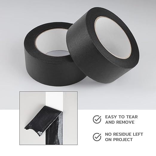 Lichamp 4 Pack Black Painters Tape 2 inch Wide, Medium Adhesive Black Masking Tape Bulk Multi Pack, 2 inch x 55 Yards x 4 Rolls (220 Total Yards)
