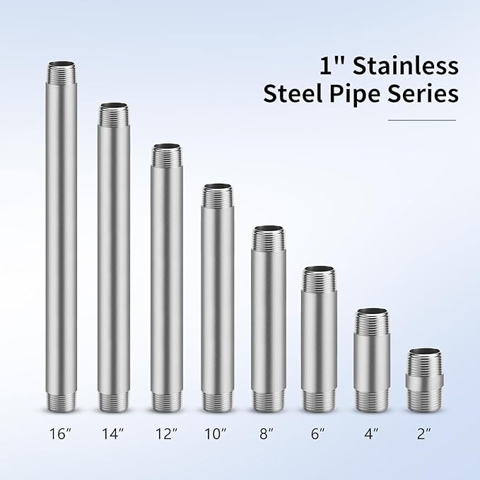 1"x2" 304 Stainless Steel Pipe, 1" NPTx 1" NPT Male Threaded Nipple, SCH40 Heavy Duty Pre-Cut Steel Pipe for Plumbing Gas, Hydraulic, and Industrial Applications(2", 2 Piece)