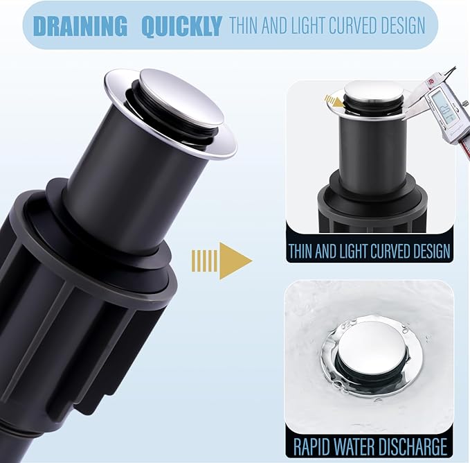 ALEASHA Pop Up Sink Drain Without Overflow, Bathroom Sink Drain Vessel Sink Stopper Pop Up Sink Drain Stopper, Pop Up Drain for Bathroom Sink Drain Strainer for Hair Catcher,Chrome