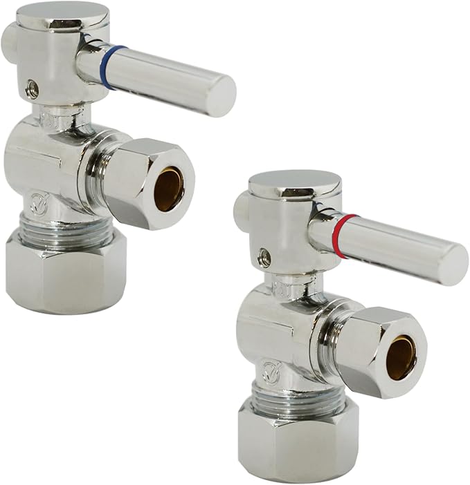 Westbrass R105BL-2-05 1/4-Turn Lever Handle Angle Stop Shut Off Valve, 5/8" OD x 3/8" OD, Polished Nickel (2-Pack)